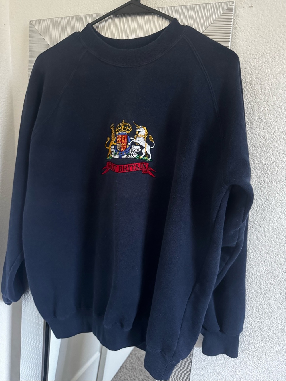 Navy Crewneck Sweater with Great Britain Creat